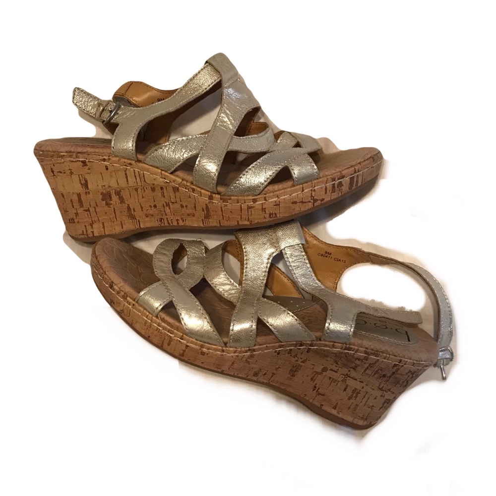 B.O.C. Gold Cork Strappy Wedges